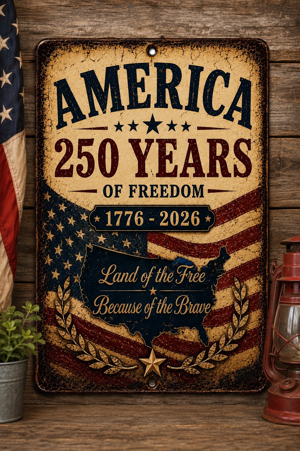 America 250 Years of Freedom Sign 1776-2026 Patriotic USA Wall Decor 8×12