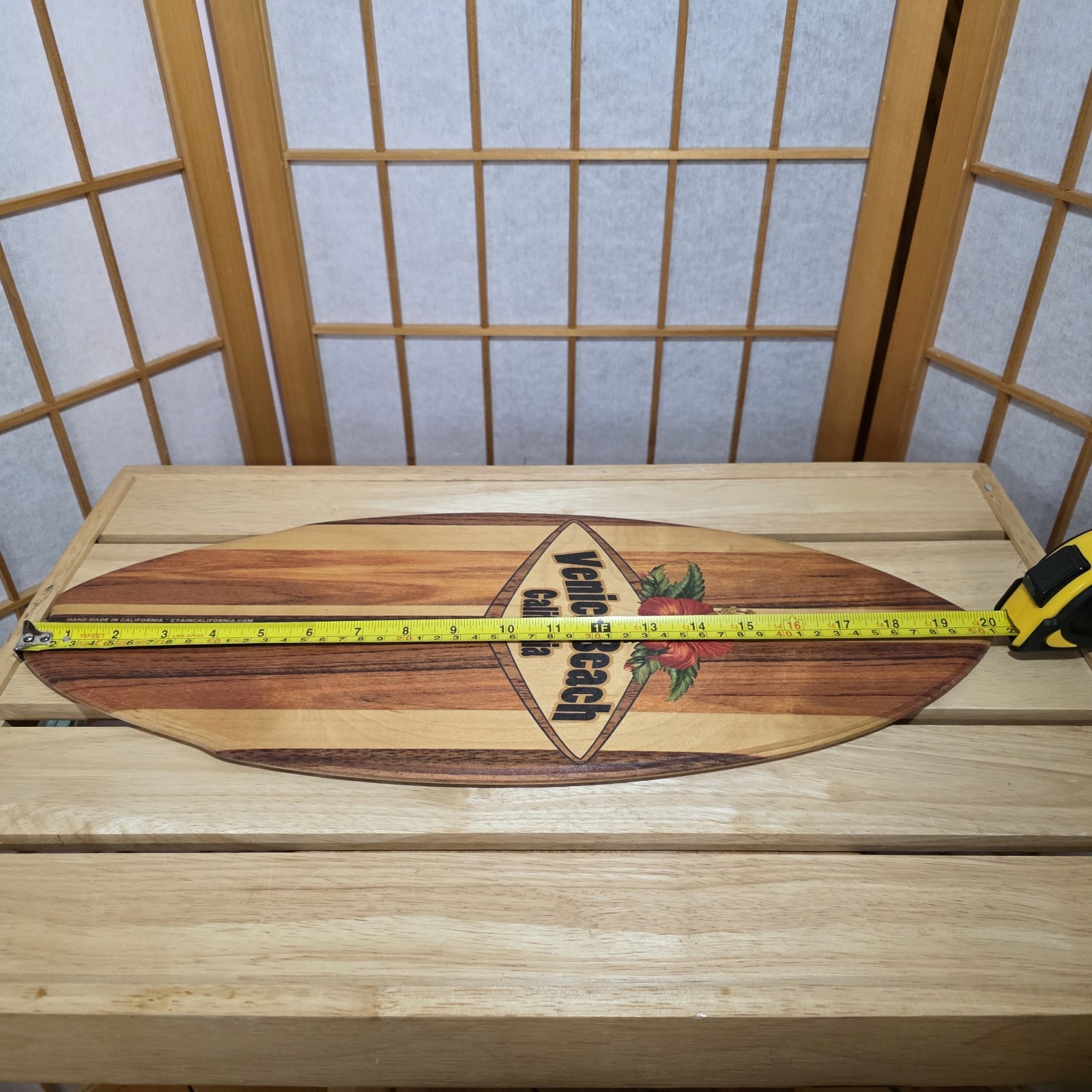 C-ya Venice Beach California Mini Wooden Surfboard Double Sided Handmade 8.5X20″