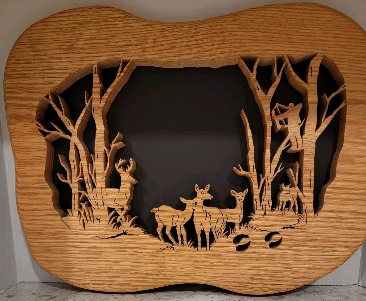 Deer Bow Hunting Handcrafted Wood/Wooden Laser Cut Art 18 X 14 Picture VTG
