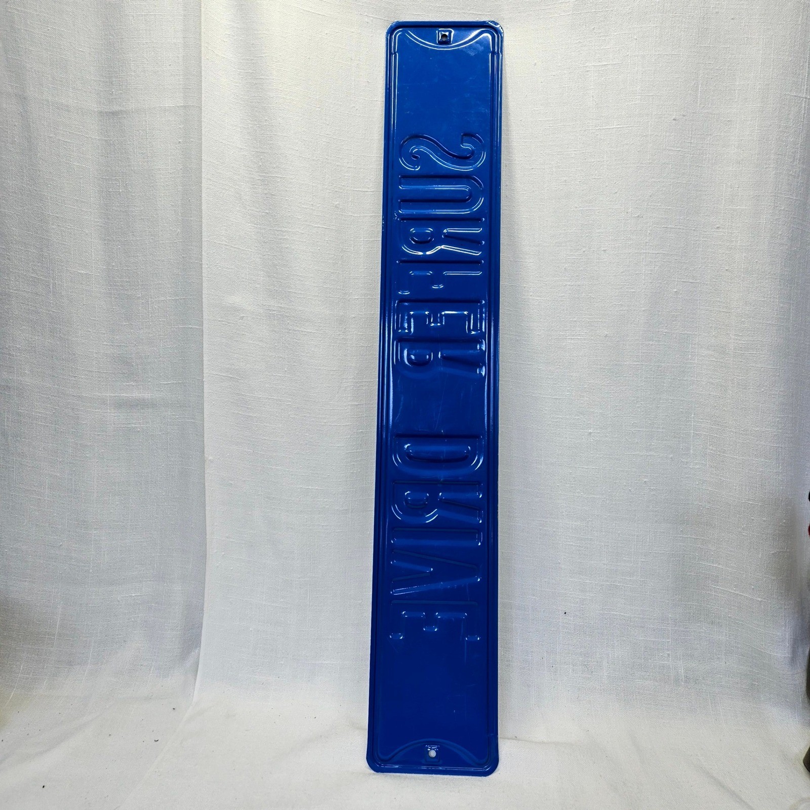 Vintage Surfer Drive Street Sign Metal Embossed Blue White Beach Coastal Decor