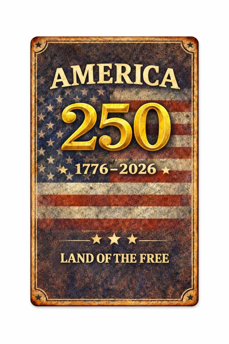 America 250 Years Tin Metal Sign 1776-2026 Patriotic USA Flag Vintage Wall Decor