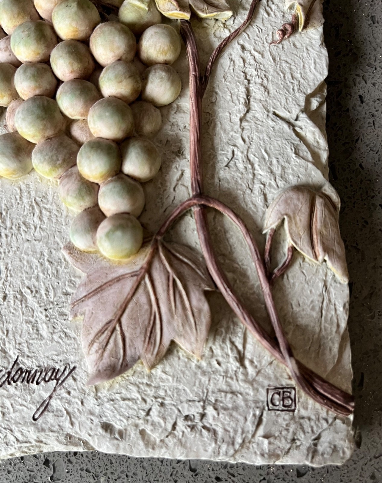 Set of 2 3D Ceramic Wall Grapes & Leaves Tiles 4 in width 6 in length each