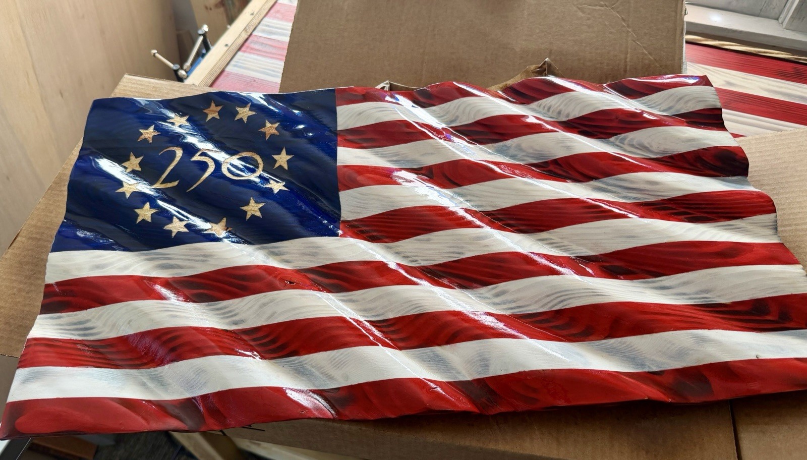 Handcrafted Wooden American Flag 250th Anniversary Patriotic Wall Sign