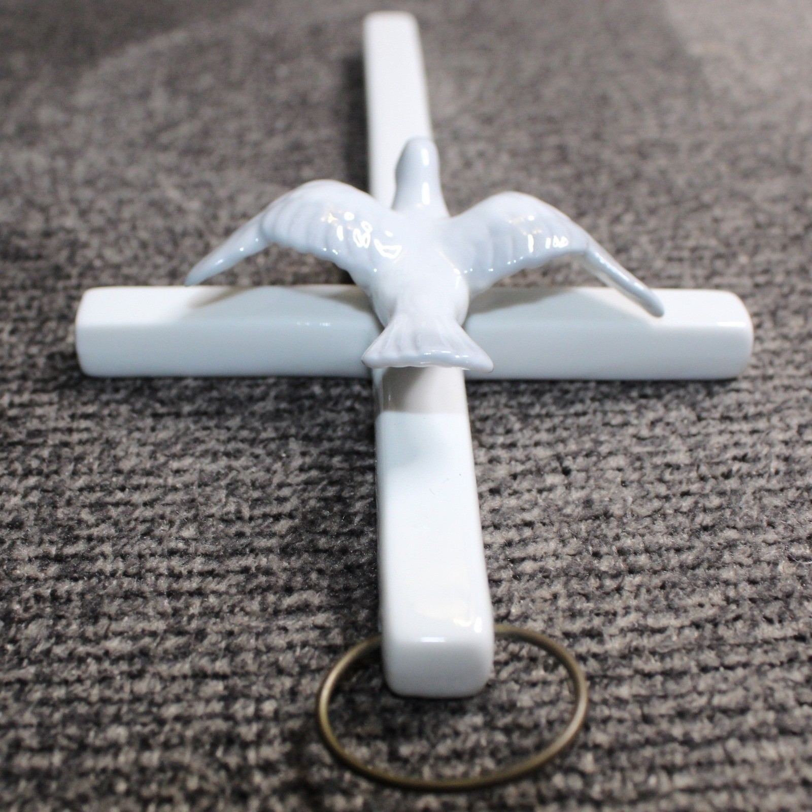 Vintage White Porcelain Cross Wall Hanging Dove Holy Spirit Religious Decor