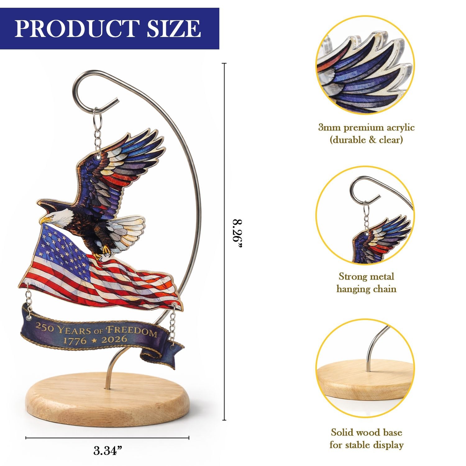 250th Anniversary USA Ornament 1776 –2026, America 250 Eagle Patriotic Tablet…