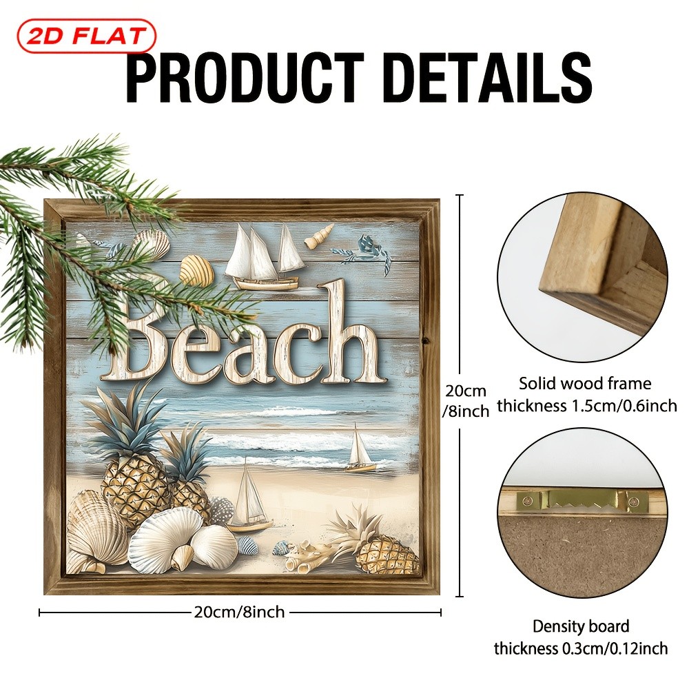 Wooden Plaque Rustic Beach Pineapple Seashell Nautical Home Wall Decor Gift