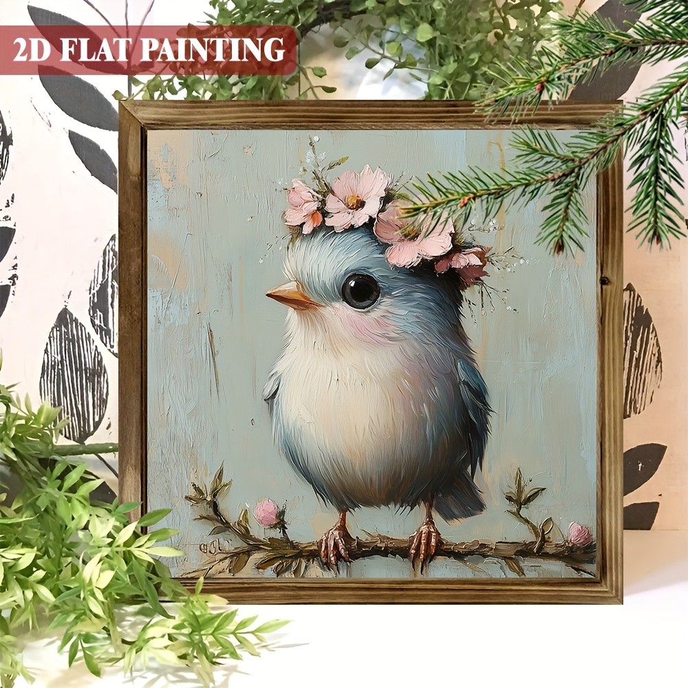 Vintage Style Bird Flower Wood Frame Farmhouses Wall Art Decoration Plaque Gift