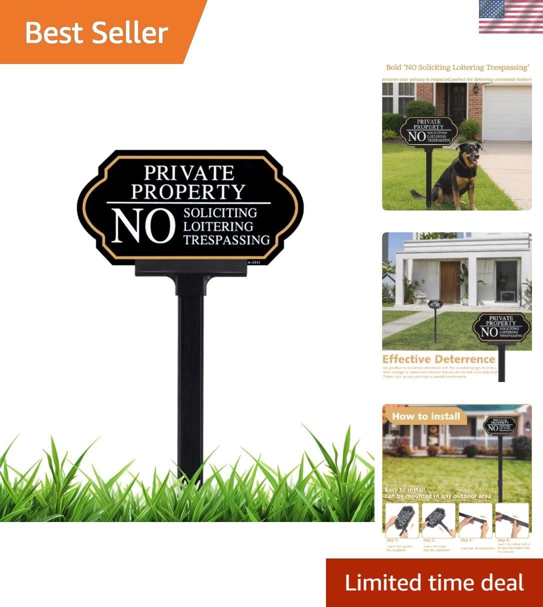 Private Property No Soliciting Sign with Stake – 5×10 Inches for Lawns & Gardens