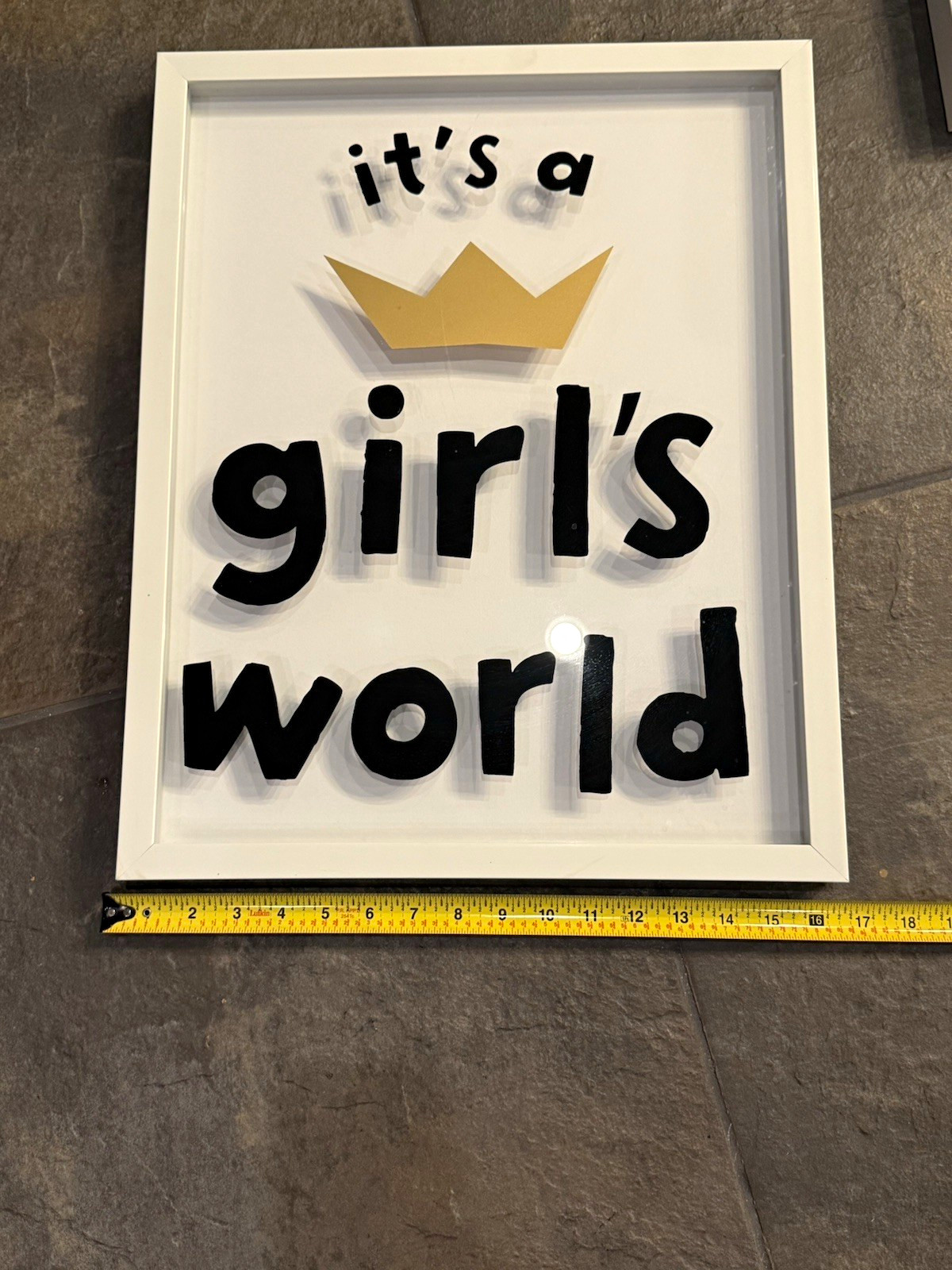 Framed Glass/Wood Wall Plaque, Modern White/Black/Gold Text Letters, Vertical
