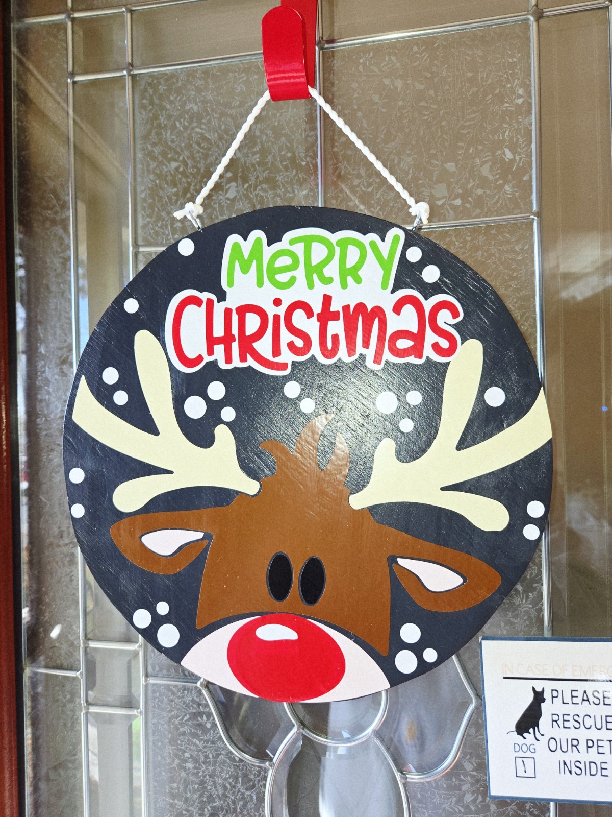 12 inch round Christmas Deer door hanger sign
