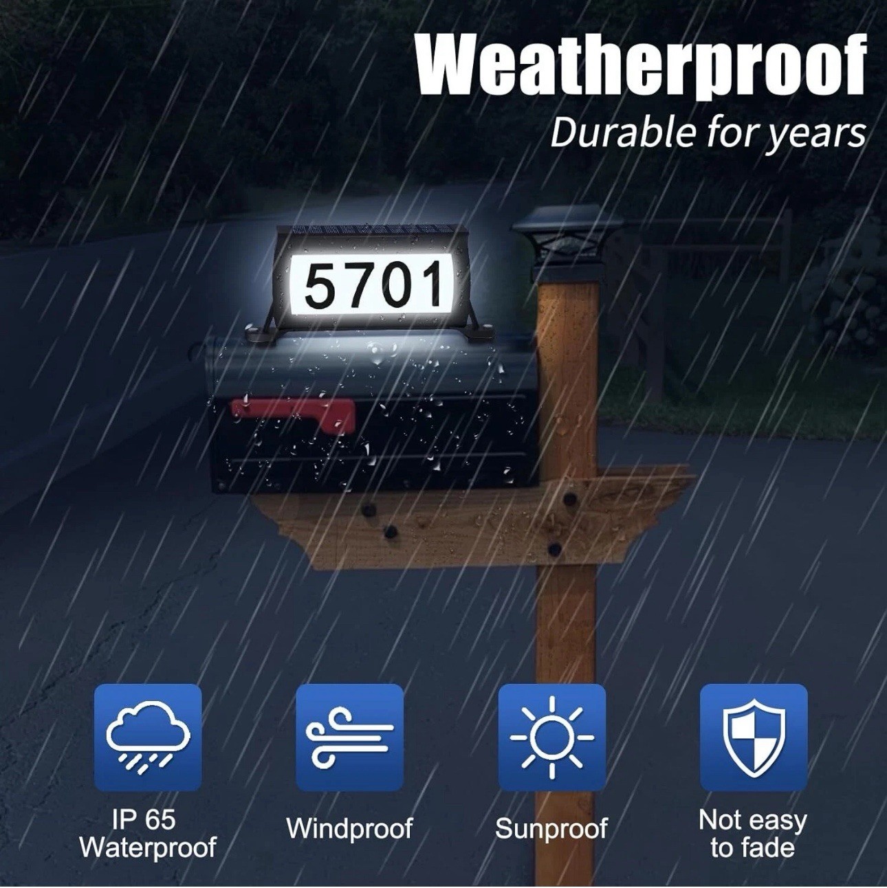 Solar Address Sign Mailbox House Number Plaque Double Side 3 Light Color
