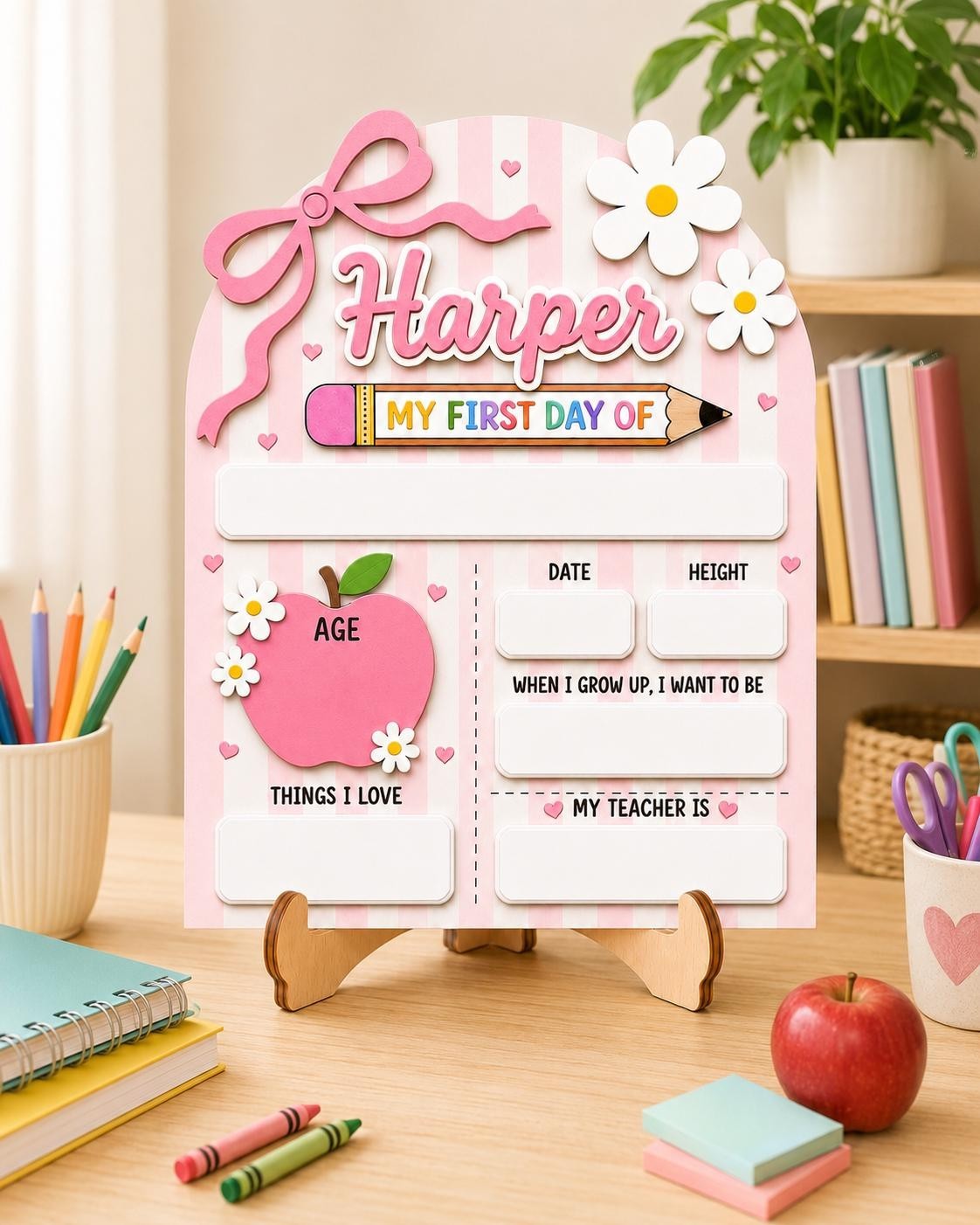 Coquette First Day School Sign, Reusable Wooden Photo Prop for Girls