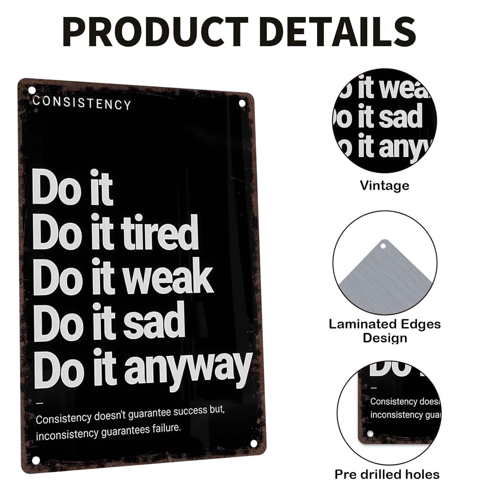 Do It Anyway Vintage Sign, Metal Motivational Wall Art for 12×8 inches, black