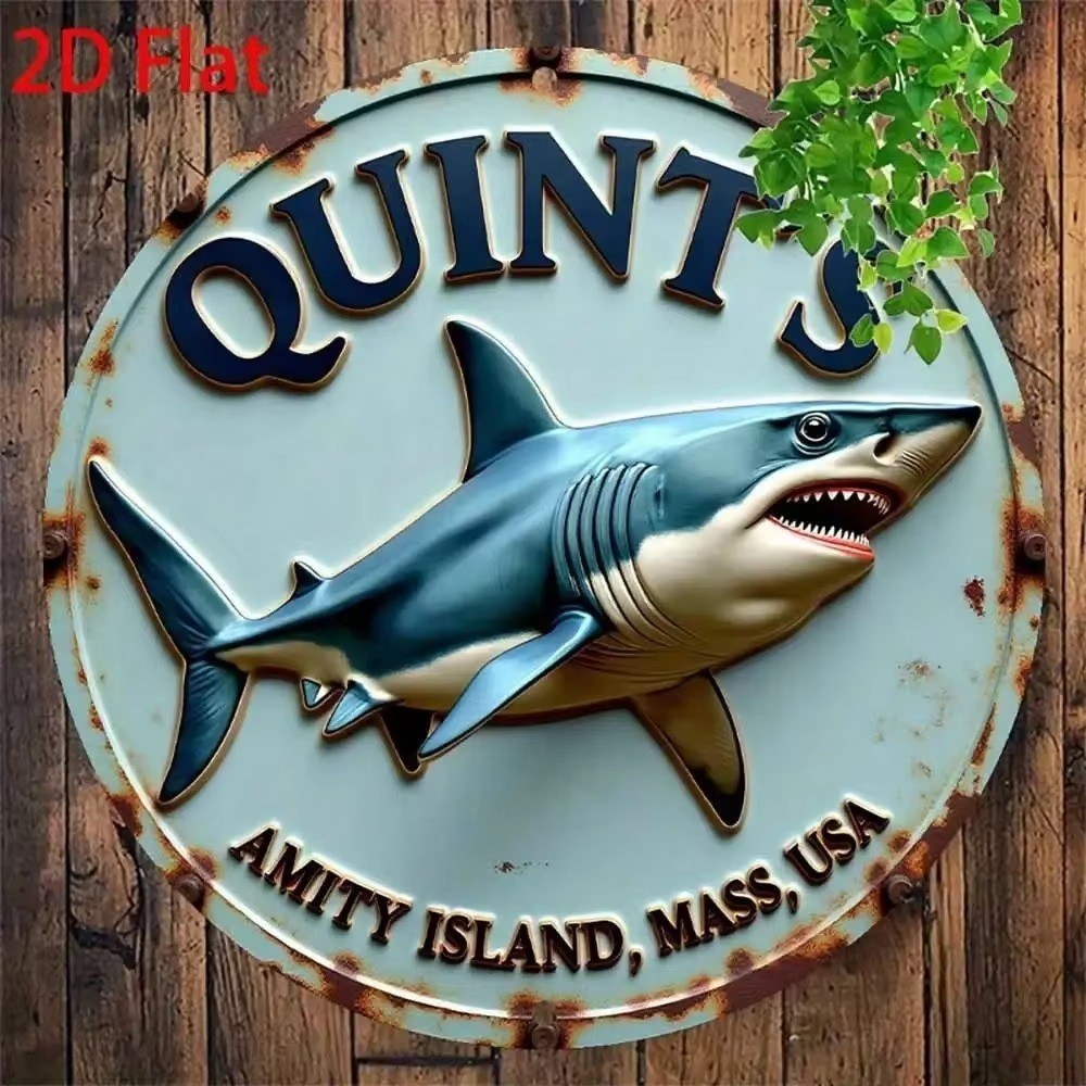 8 in Jaws Movie Amity Island Shark Metal Sign Vintage Retro Tin Sign Wall Decor