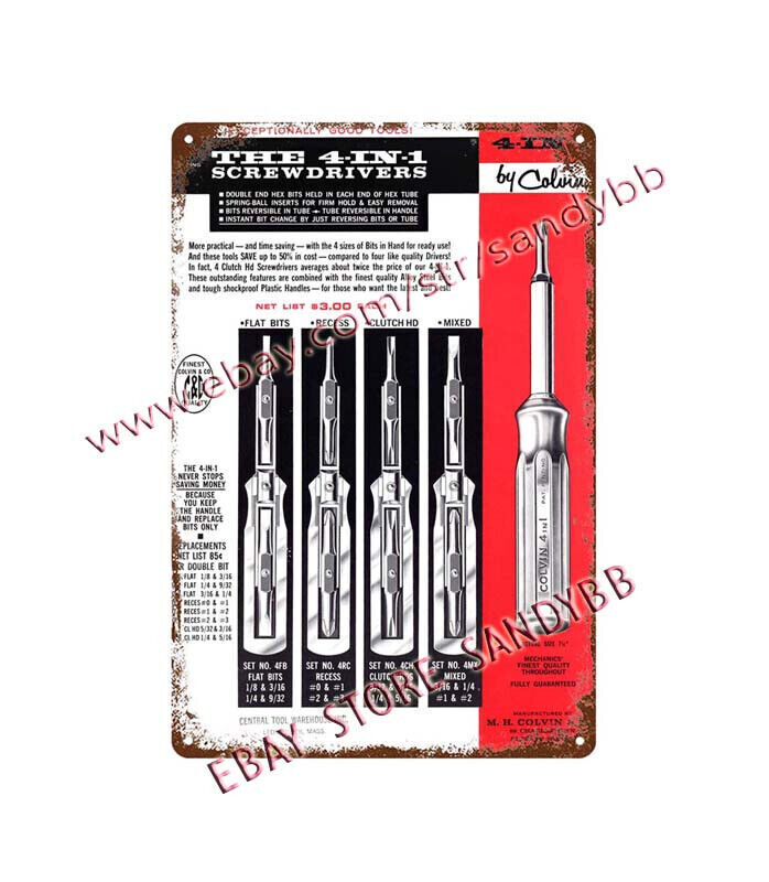 Colvin tools 4-in-1 Screwdrivers by Colvin woodworkers metal work metal tin sign