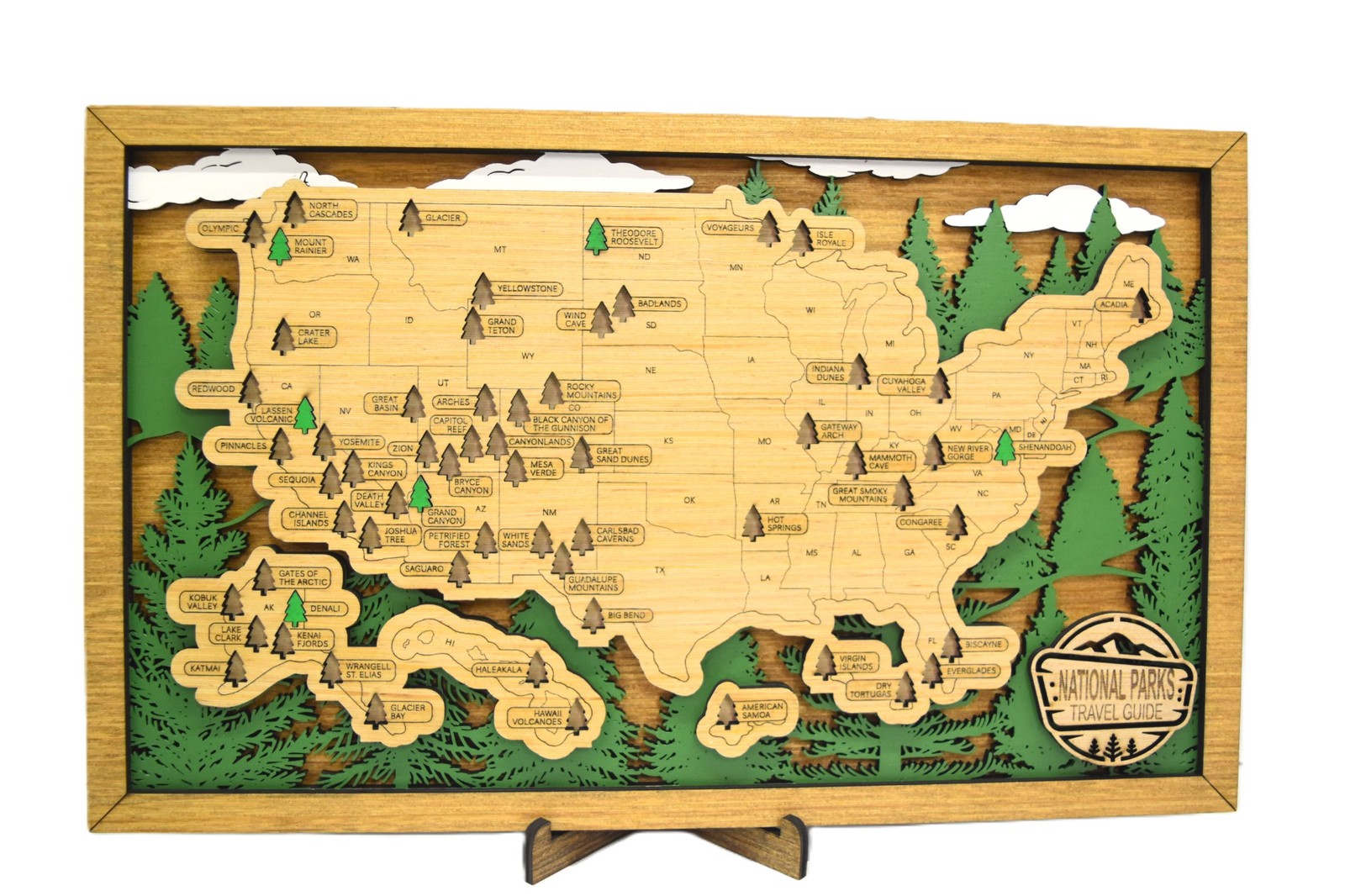 Handmade Wood National Parks Travel Map