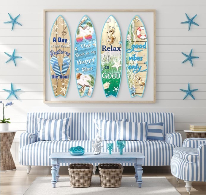 4 Pcs Surfboard Wall Decor Surfboard Wall Hanging Sign Wooden Beach Decoration S