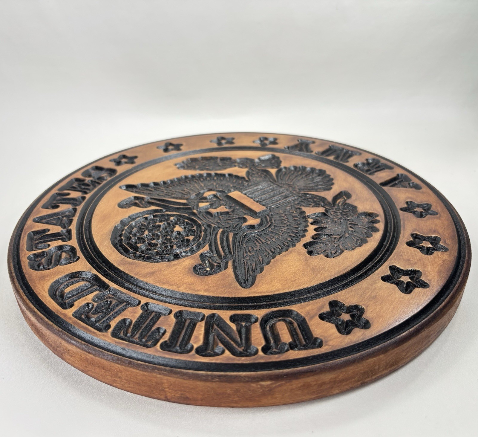 United States Army Engraved Round Wooden Wall Hanging Art Memorabilia Plaque