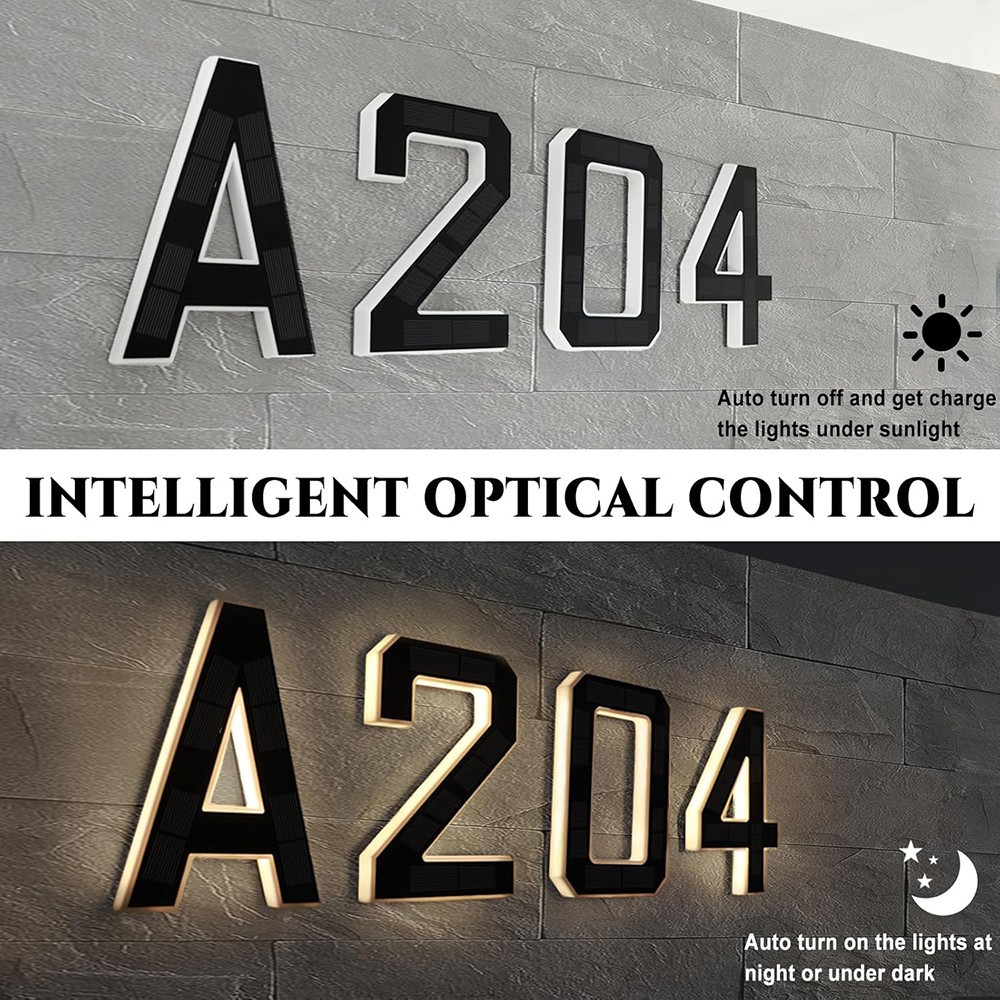 Solar LED House Number Sign Outdoor Waterproof Lighted Address Number 4.7inch