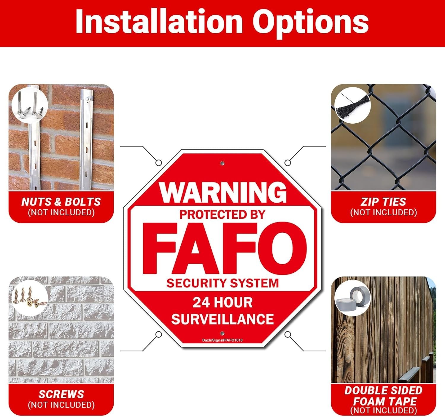 Protected by FAFO Security Sign 2 Pack Reflect Aluminum 10″ Outdoor Yard Warning