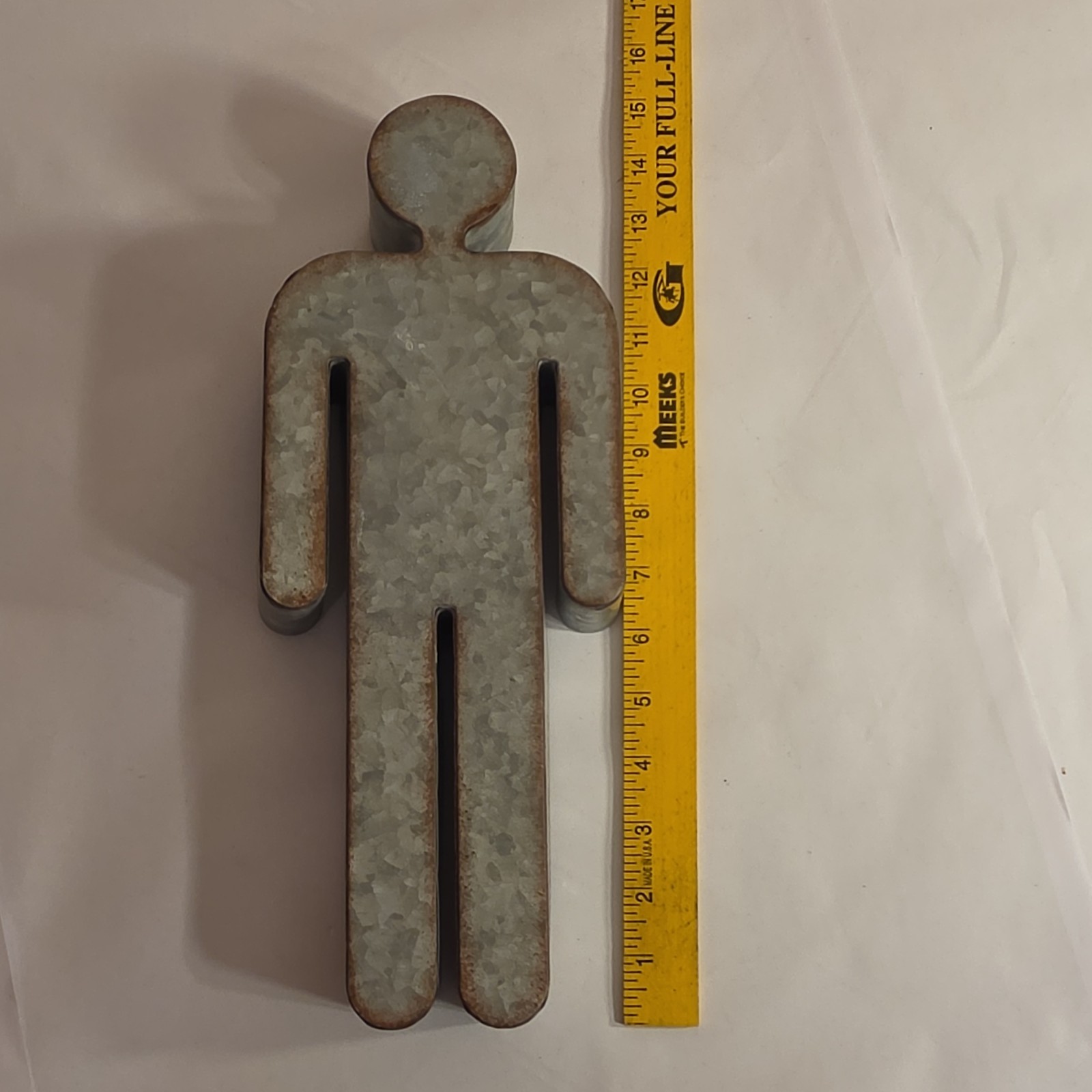 Galvanized Metal Man Bathroom Wall Decor Plaque Gray 13in Industrial Wall Mount
