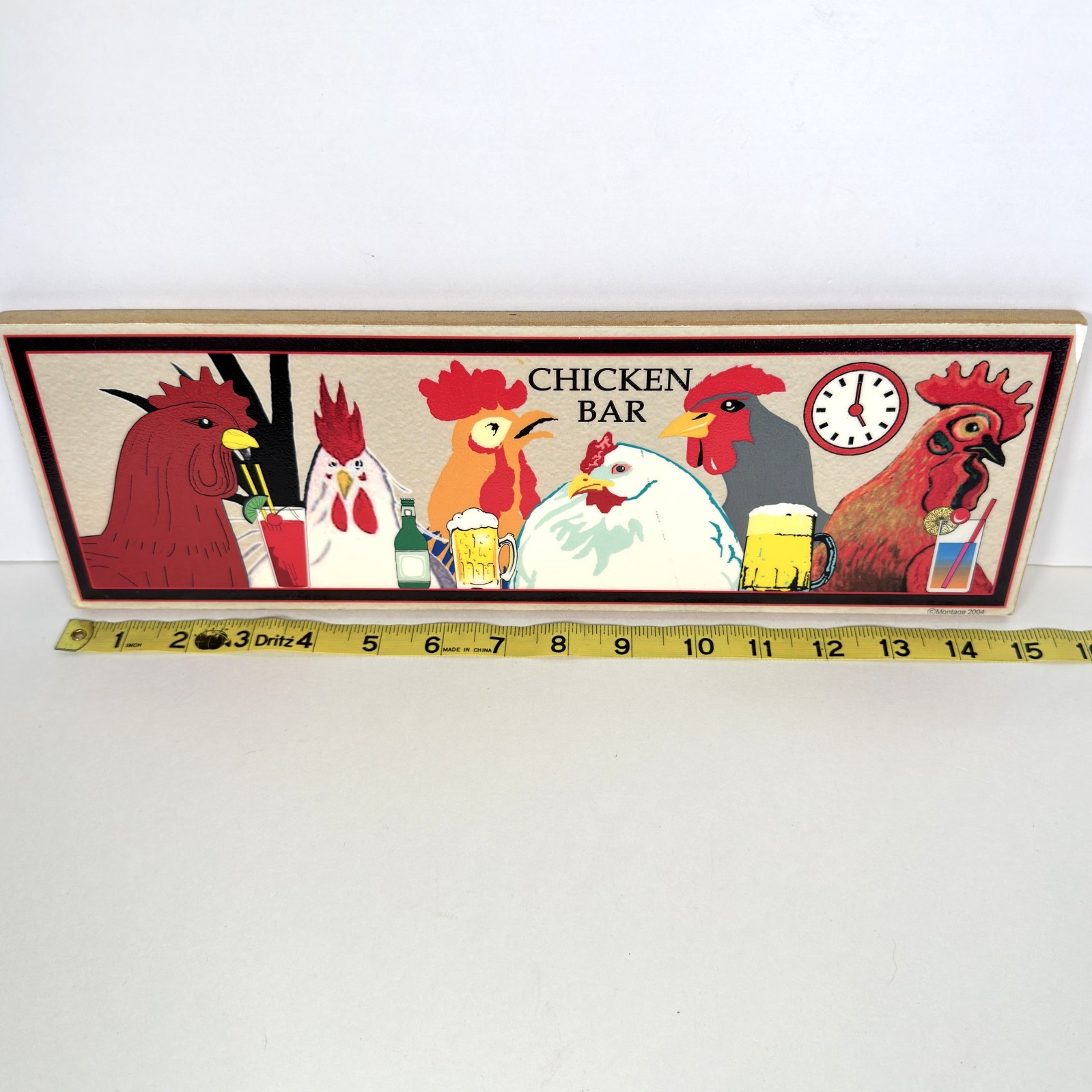 Montage Key West 2004 Bar Sign Chickens Drinks Hand Cut Embossed Glossy Signed