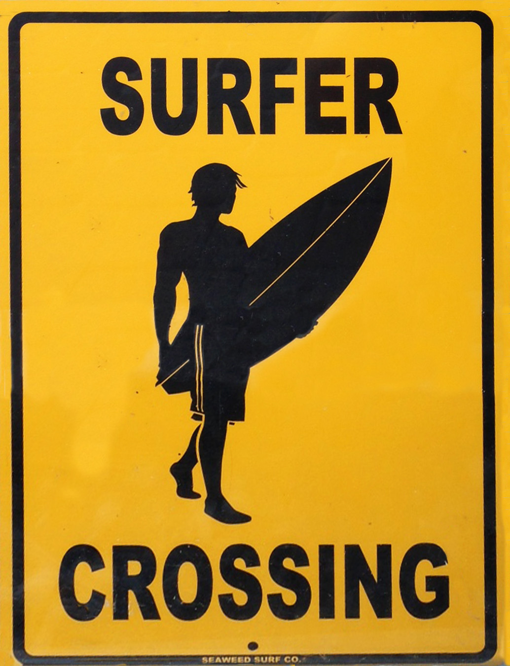 TIN SIGN “Surfer Crossing” Surf Board Beach Wall Hang Ten Beaches Beach Boy Sur