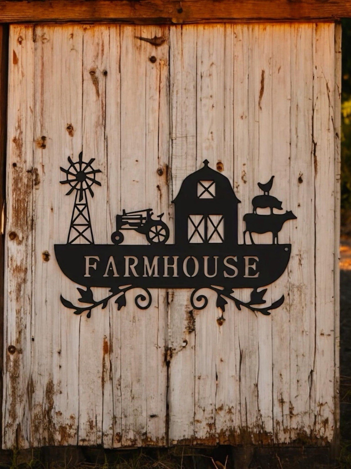 Metal Black Wall Art Farmhouse Rustic Farm Scene 12×8 Inches US Shipper