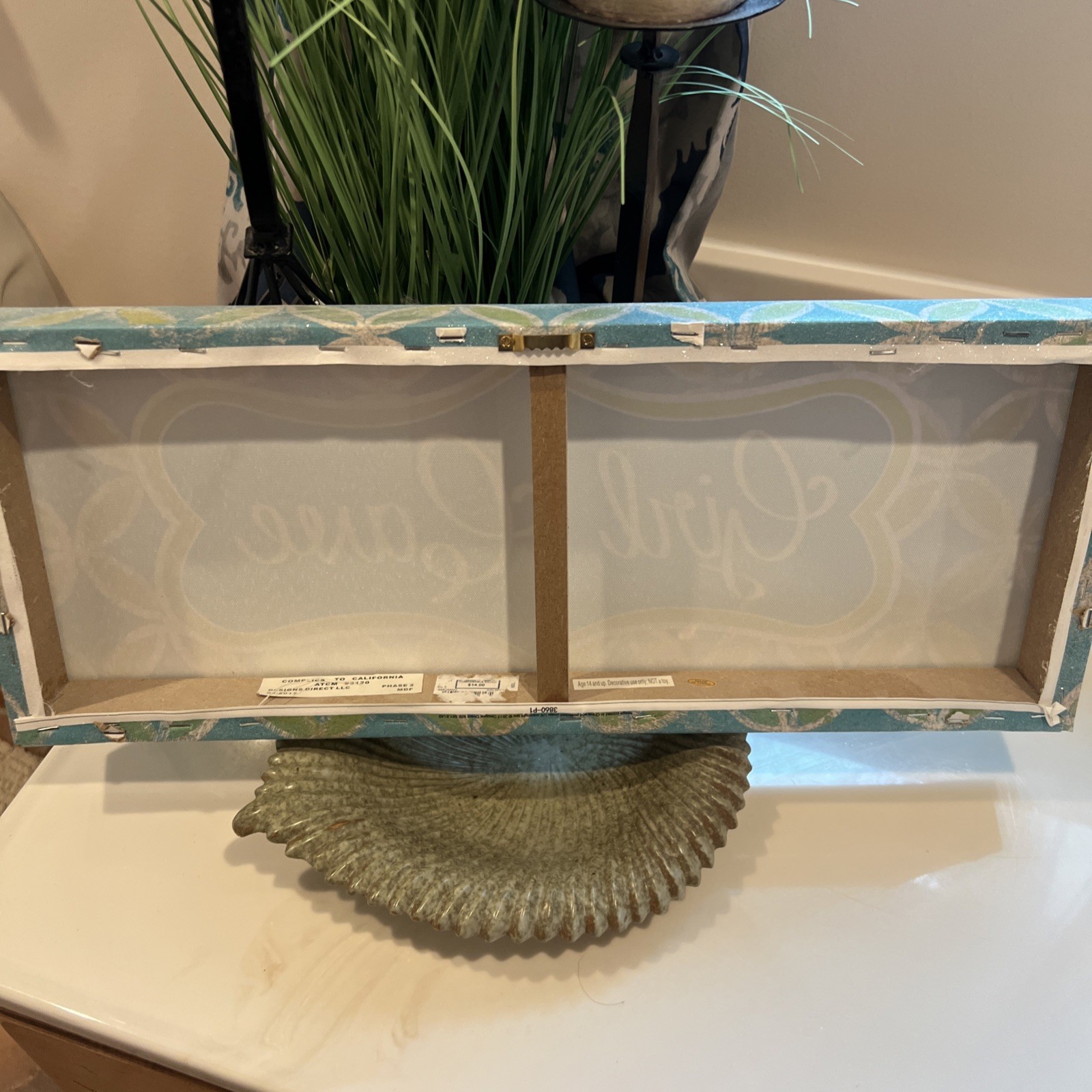 “Girl Cave” turquoise blue canvas art sign with A Pretty border design 20×8