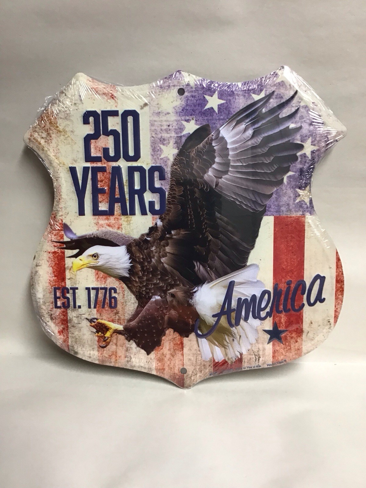 America 250 Years Anniversary Shield Embossed Tin Sign