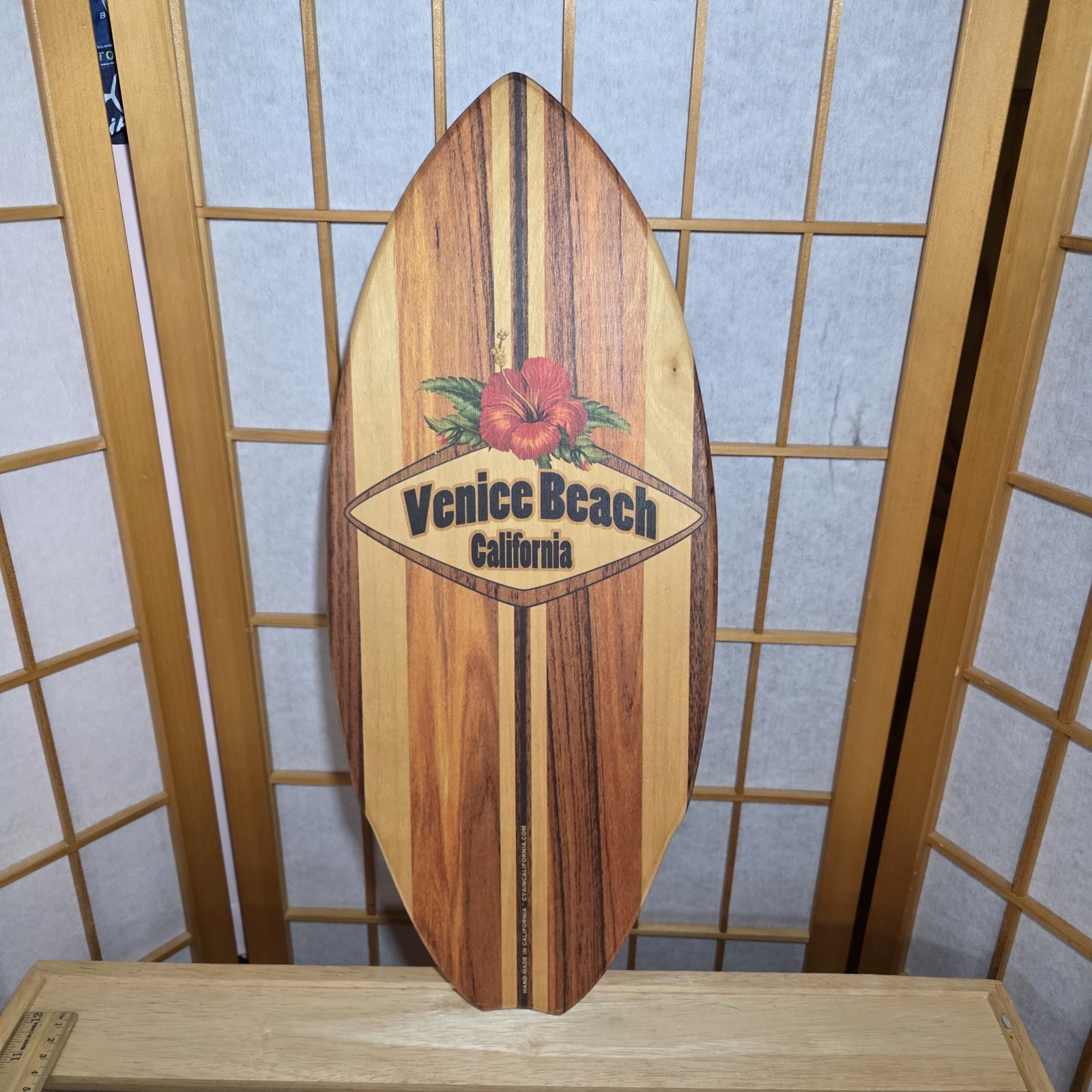 C-ya Venice Beach California Mini Wooden Surfboard Double Sided Handmade 8.5X20″