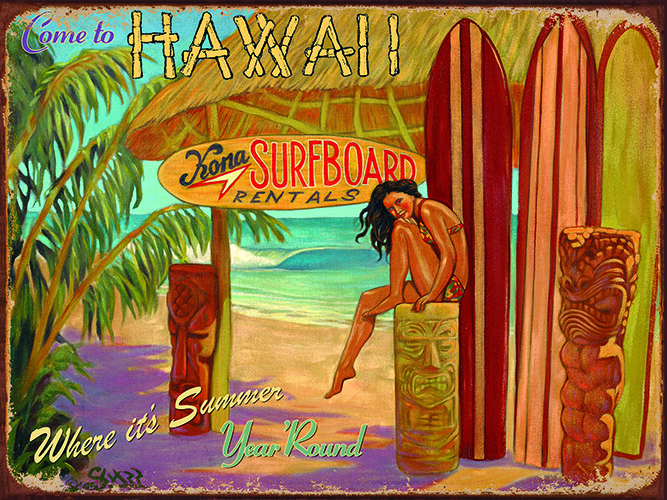 Come to Hawaii Kona Surfboard rental metal sign home decor