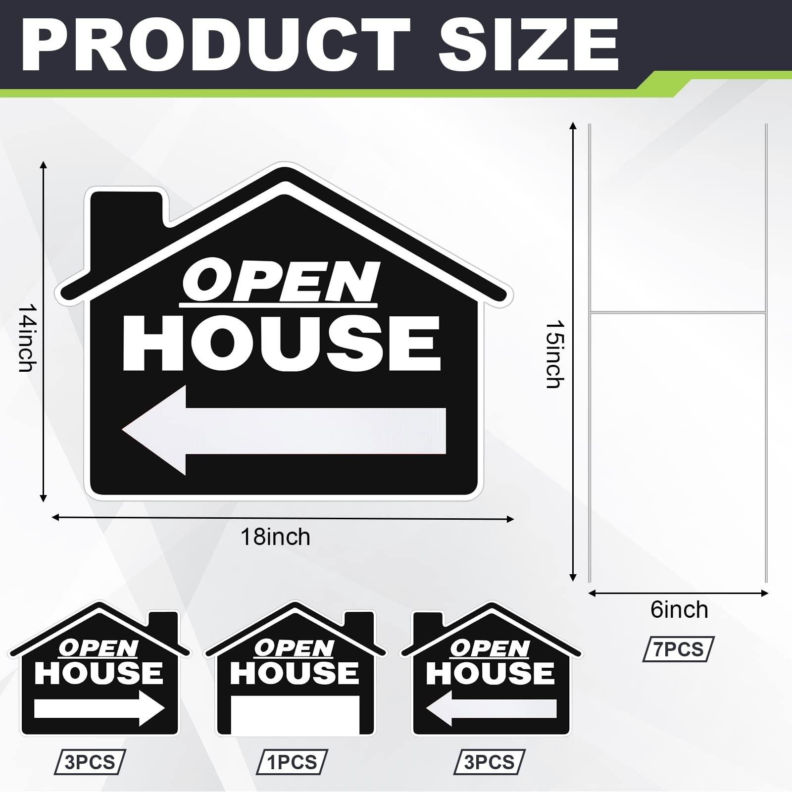 7 Pack Large Black Open House Real Estate Signs DoubleSided Stakes 18×14