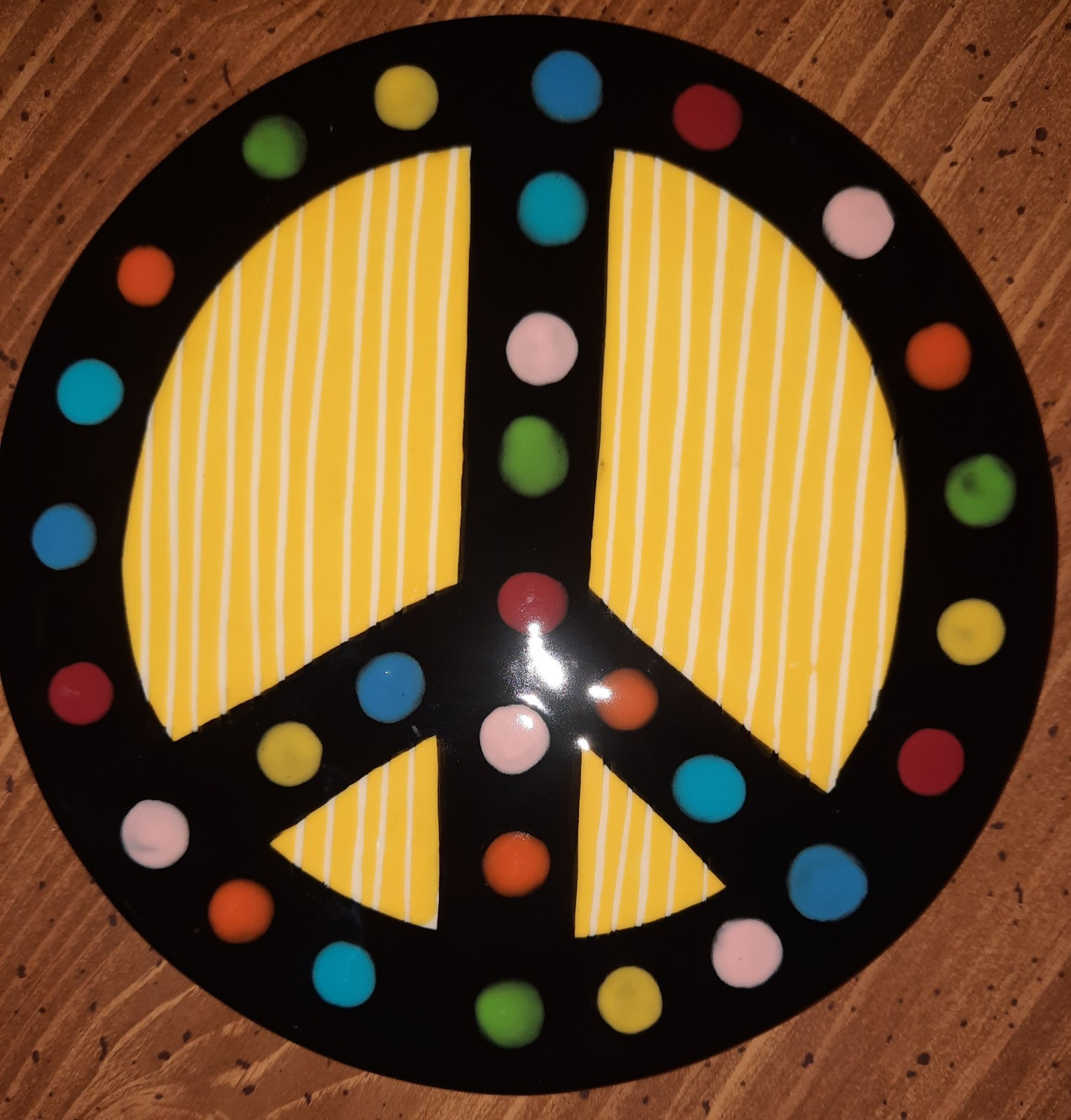 Coton Colors Peace Sign Attachment Colorful Black & Yellow Ceramic Hand Crafted