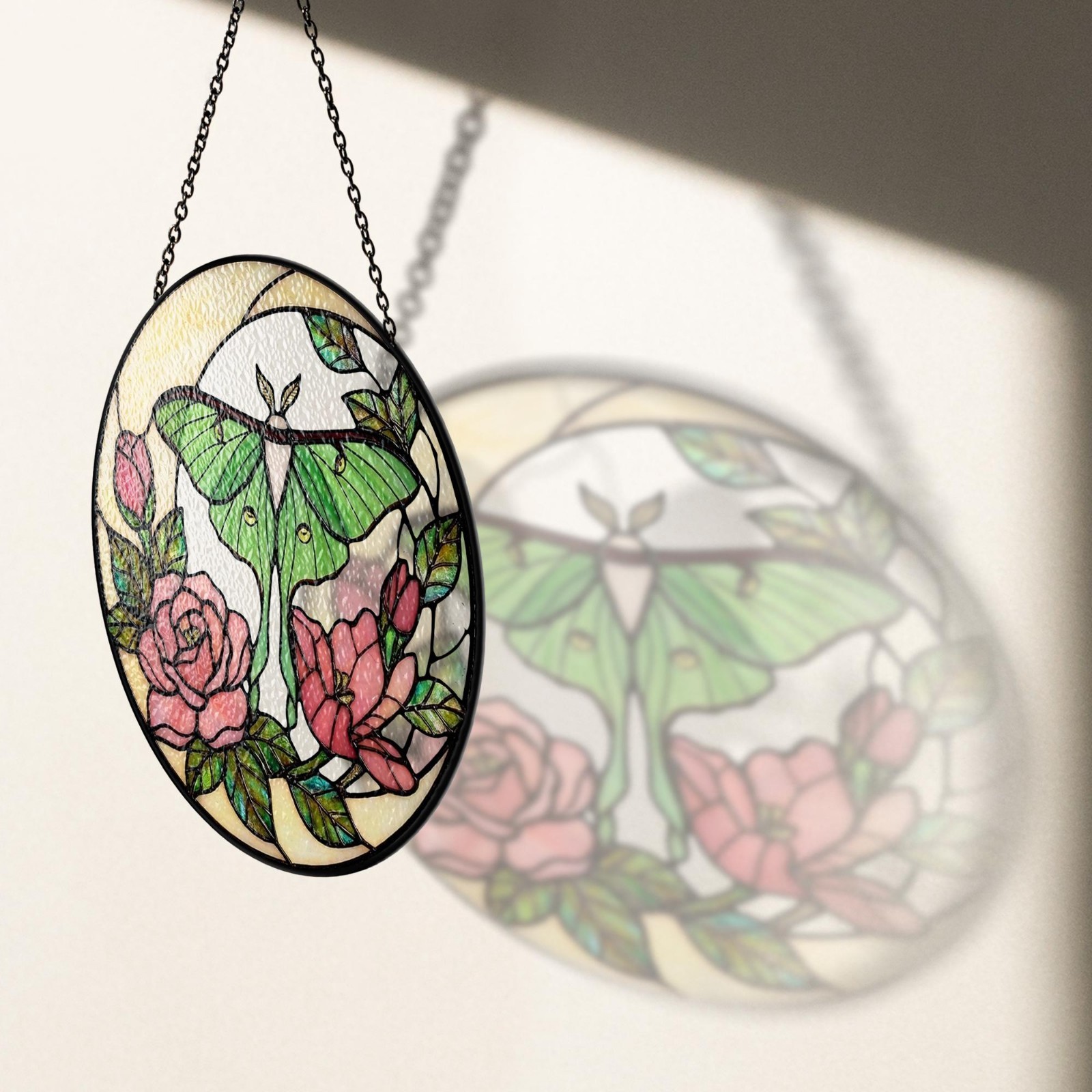 Luna Moth Butterfly Boho Suncatcher, Green Moth Window Hanging Gift