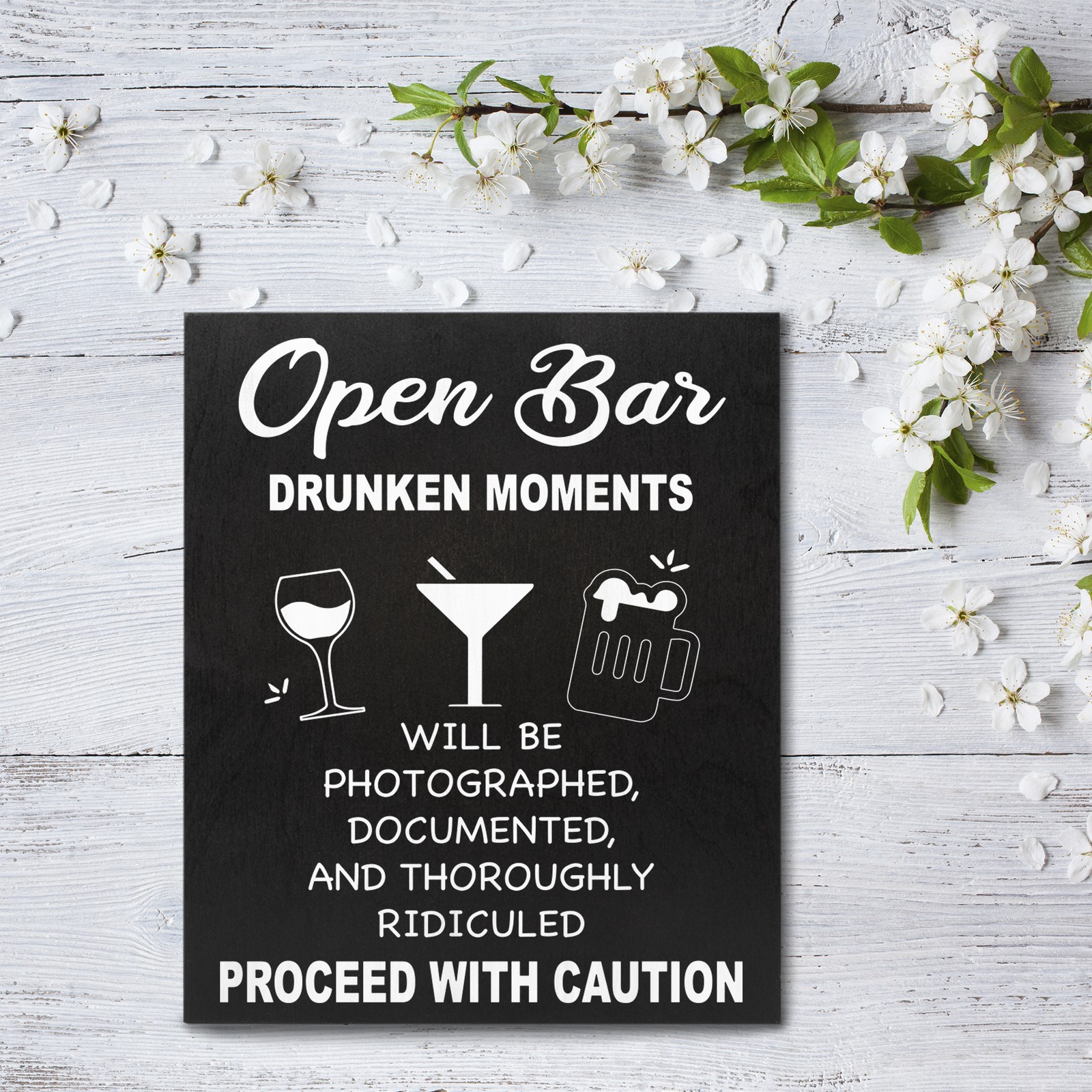 JG Open Bar Wedding Sign, Wedding Reception Signs Drunken Moments (Black)