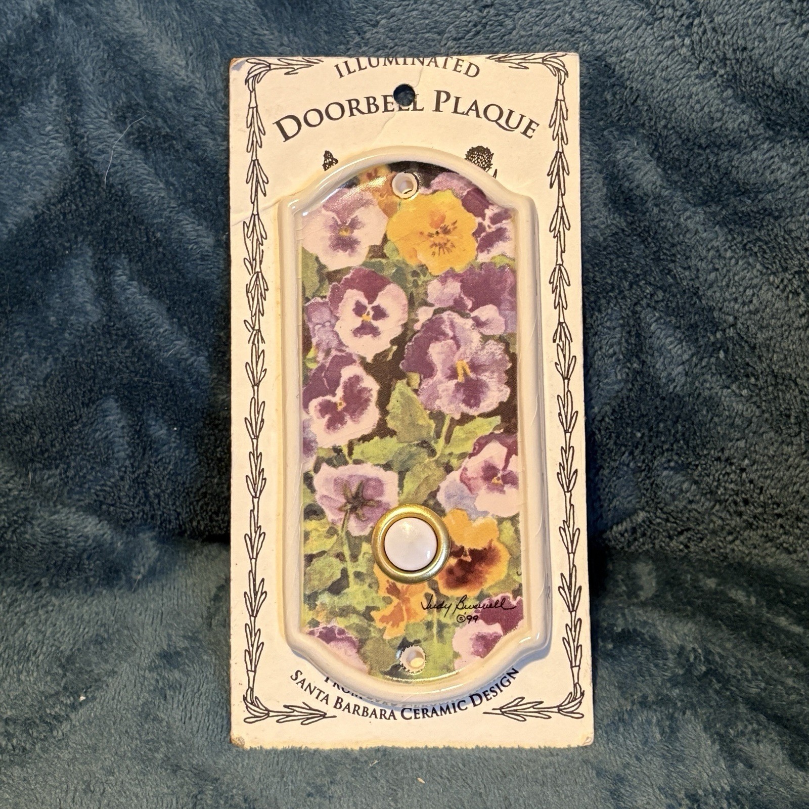 Santa Barbara Ceramic Design Illuminated Doorbell Plaque Pansies Floral Design