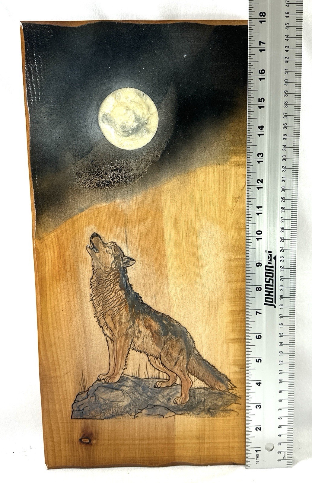 Handmade Live Edge Wood Wall Art Engraved Howling Wolf Moon Rustic Cabin Decor
