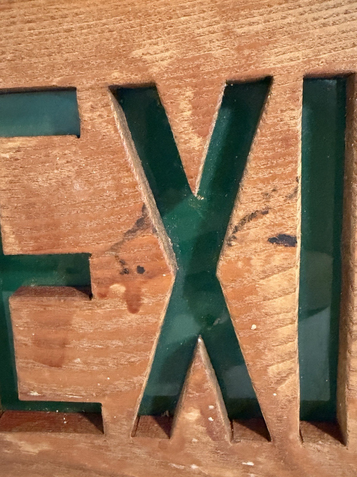 Homemade EXIT Sign Wood Green Plexi Glass 13”x9” Decor Man Cave