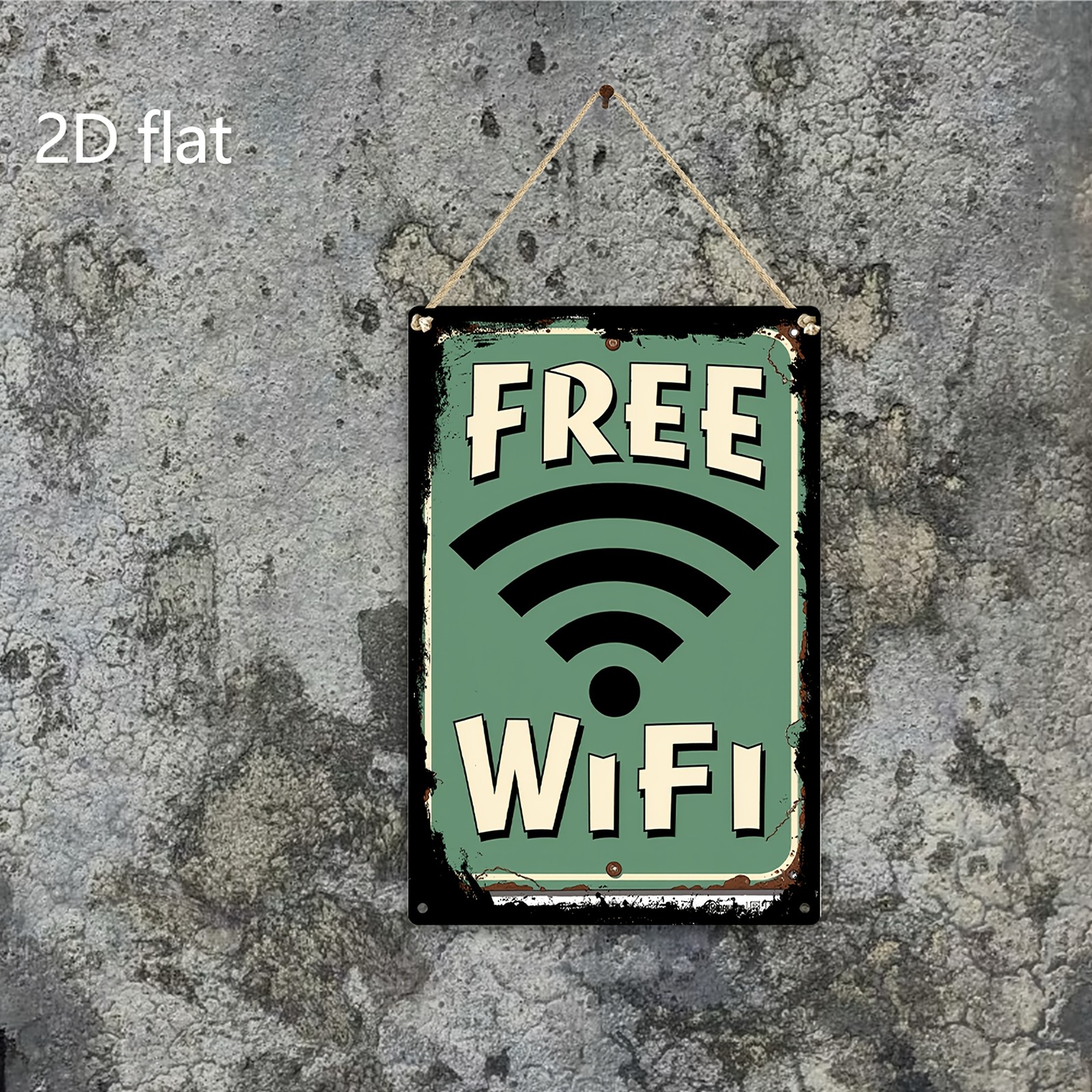 Vintage “Free WiFi” Metal Sign Rustic Green & Yellow 19.99×29.97cm