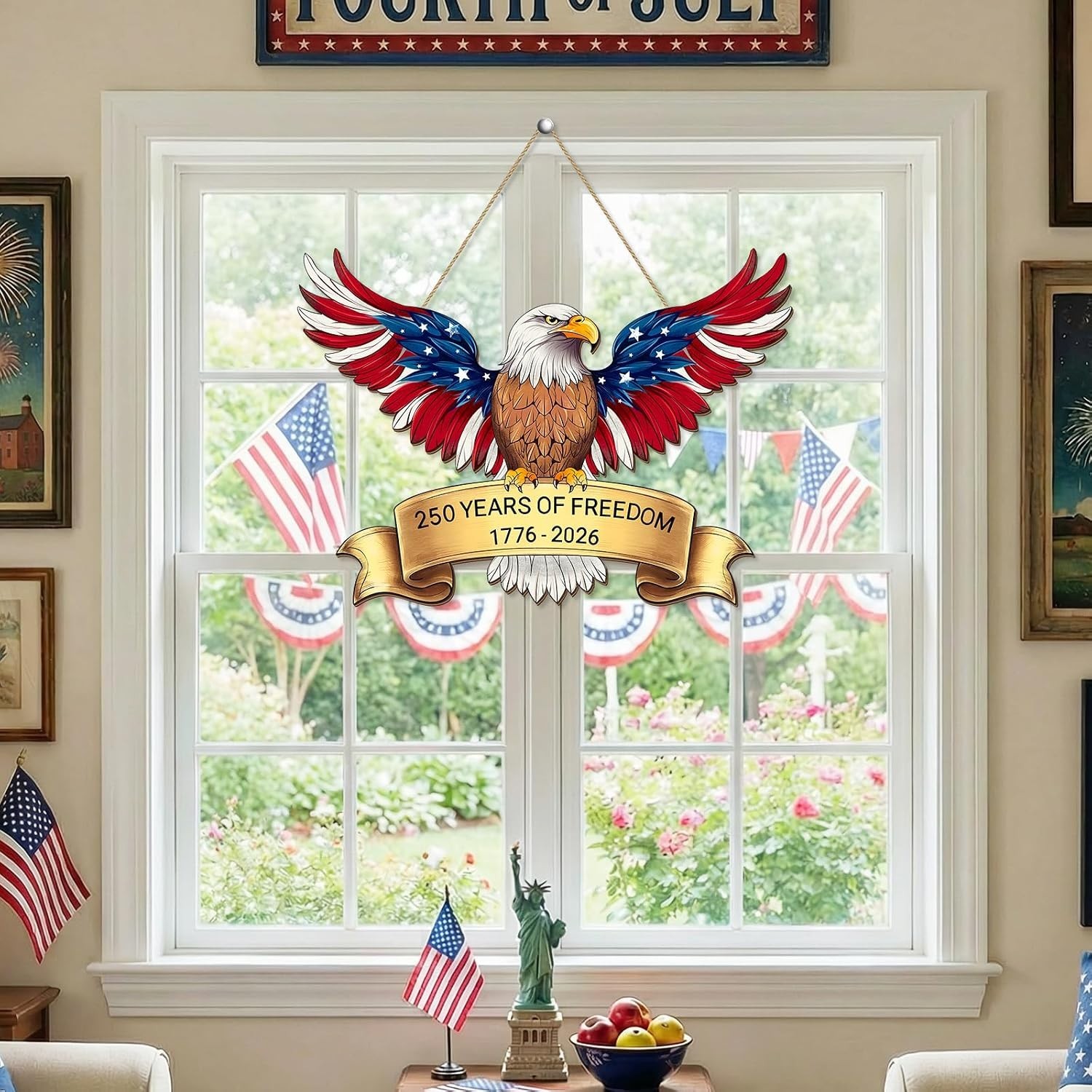 250th Anniversary 4th of July Door Sign, American Eagle 1776-2026 Wreath Patriot