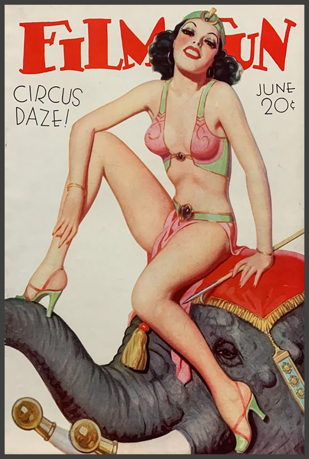 1935 Film Fun Cover Art Circus Girl on Elephant Metal Poster Sign NEW