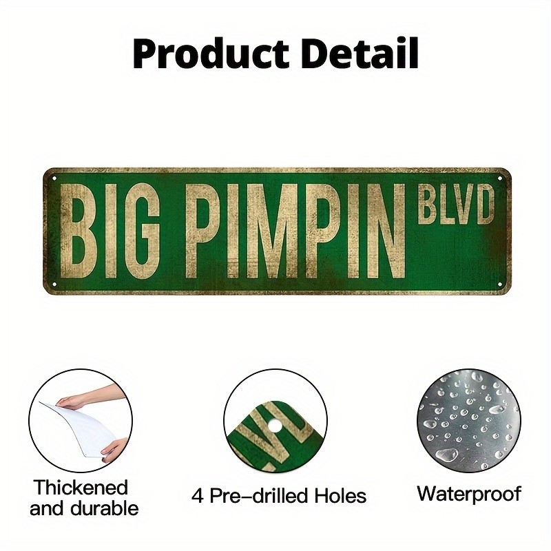 Big Pimpin Blvd Green Vintage Metal Sign Funny Man Cave Wall Decoration Gift