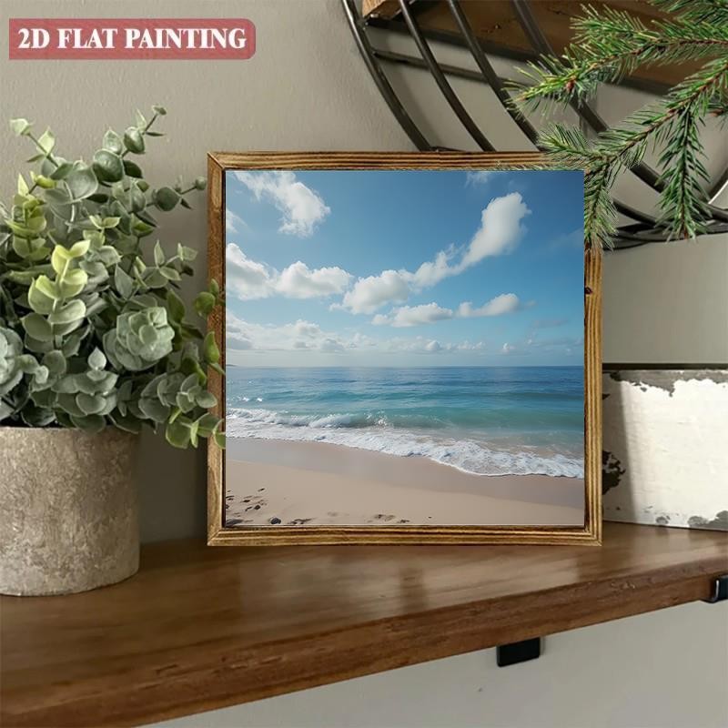 Summer Coastal Cloudy Shore Seascape Wooden Wall Art Sign