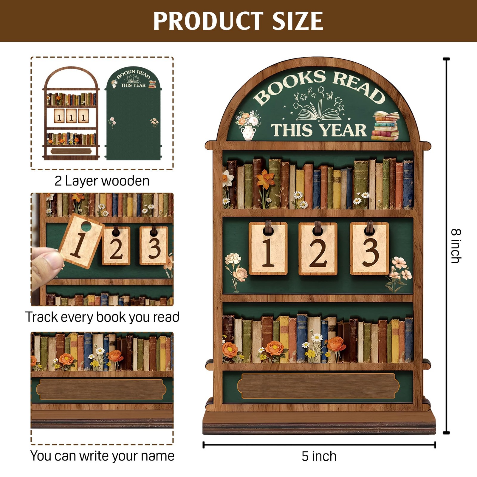 Books Read This Year Tracker Sign – Wooden Reading Counter Shelf Decor, Thoug…