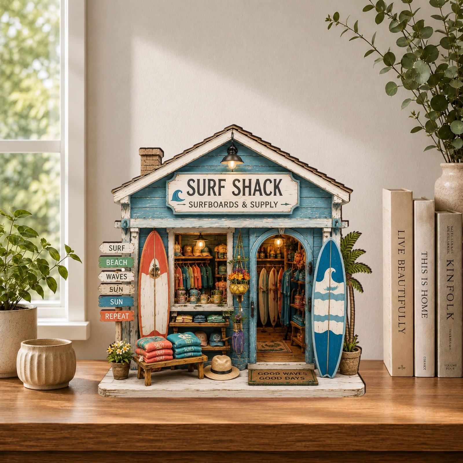 Personalized Surf Shop Wooden Block Coastal Surf Shack Decor Beach House Gift