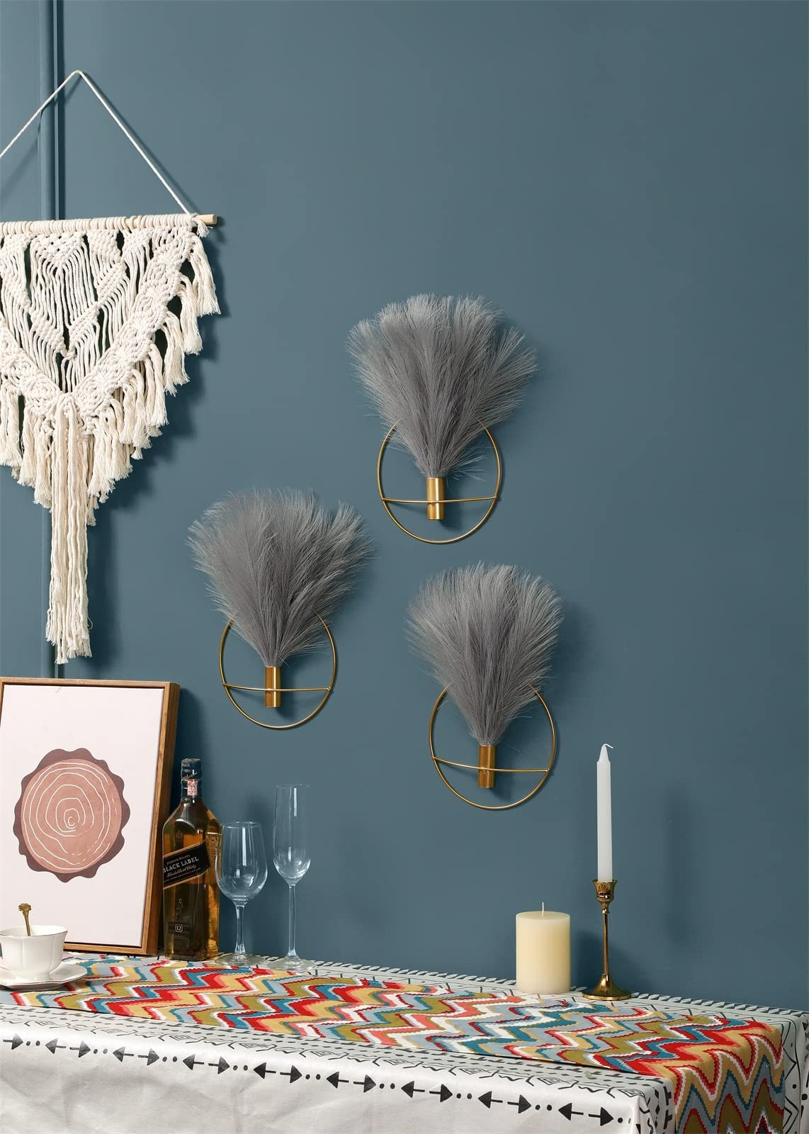 Boho Wall Decor, Wall-Mounted Metal Art, Hanging Artificial Pampas Display, L…