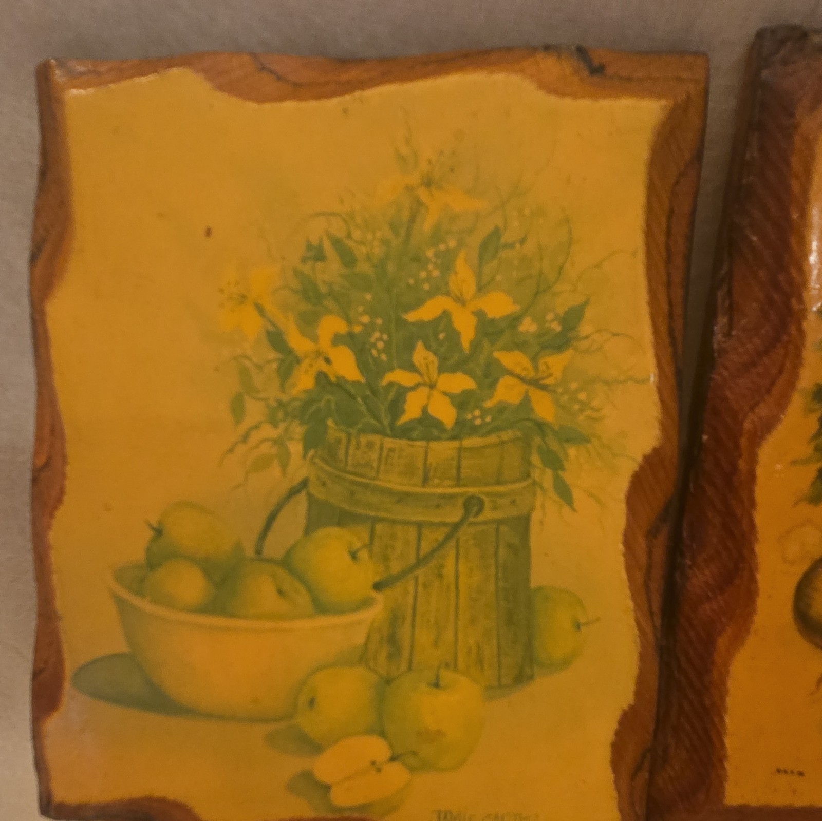Wood Vintage Wall Plaques Set Food Floral Decorative Rectangular Vertical