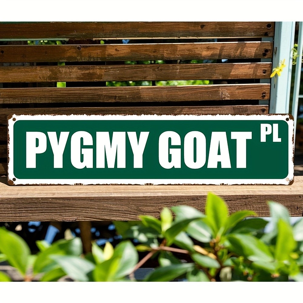 Vintage Goat Iron Sign 10x40cm Rustic Green White Wall Decor
