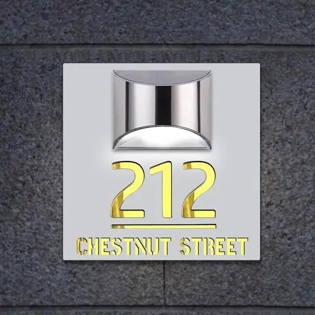 Custom Square House Sign Solar LED Light Address Plaque House Number Street Name
